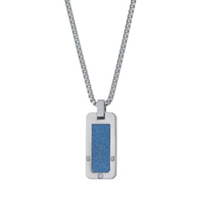 Stainless Steel Blue Glitz Cubic Zirconia Dog Tag - Product number 9994572