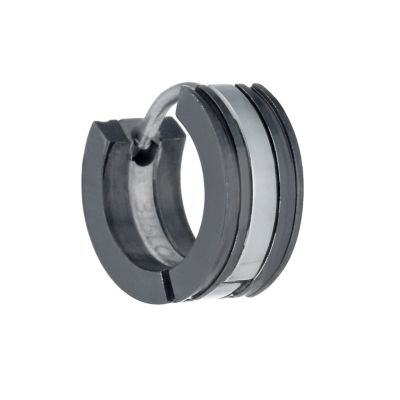 Men's Stainless Steel Black Huggie Hoop Earring - Product number 9994602