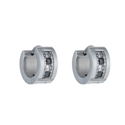 Men's White & Black Cubic Zirconia Huggie Hoop Earrings - Product number 9994637