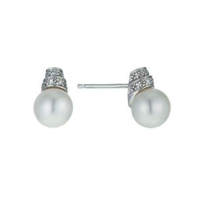9ct white gold cultured fresh water pearl & diamond earrings - Product number 9994726