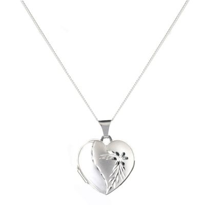 Sterling Silver Heart Diamond Cut Satin Locket