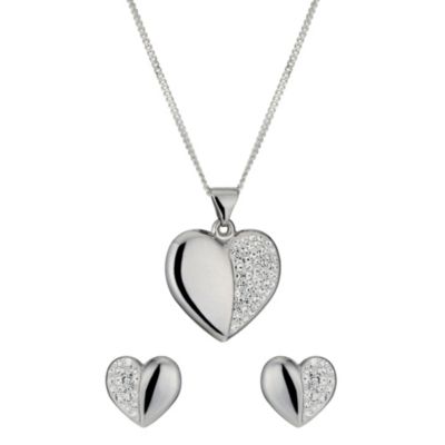 H Samuel Sterling Silver Crystal Heart Earring and