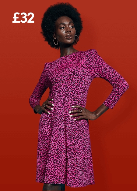 Freemans Pink Animal Print Flippy Hem Jersey Dress