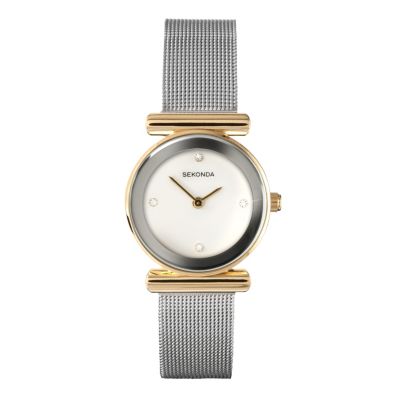 Sekonda Ladies' Gold Plated White Dial Mesh Bracelet Watch | H.Samuel