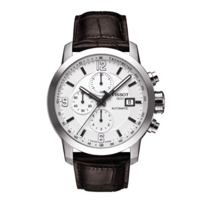 Tissot men's stainless steel black leather strap watch - Ernest Jones