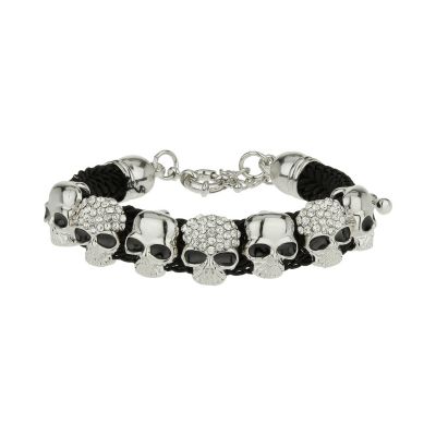 Mikey Ladies' White Crystal & Fabric Skull Bracelet | H.Samuel