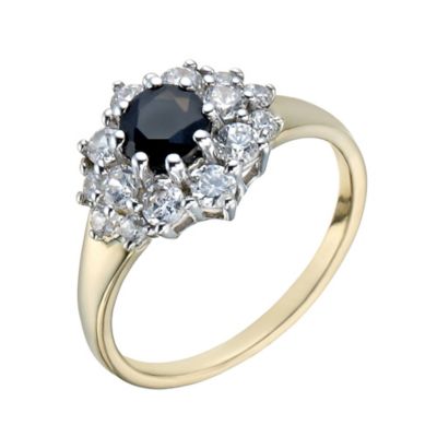Silver & 9ct Gold Black Sapphire & Cubic Zirconia Ring - H. Samuel the ...