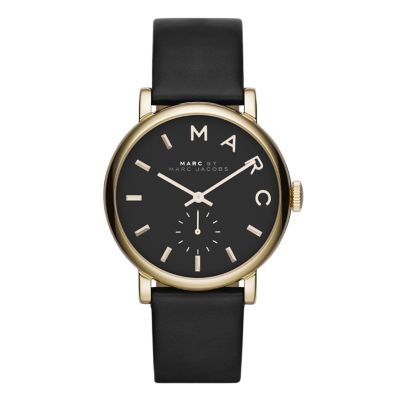 Marc Jacobs Baker ladies' gold-plated black strap watch - Ernest Jones