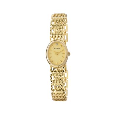 Accurist Gold Ladies' 9ct Gold Diamond Set Bracelet Watch | H.Samuel