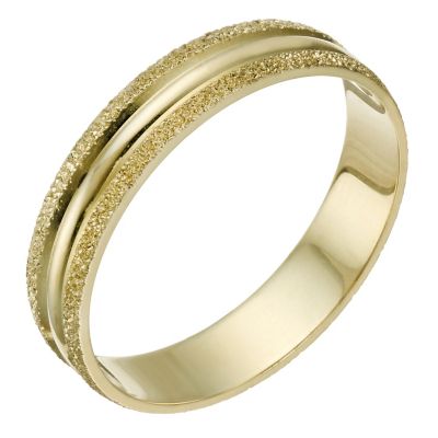 9ct Gold Frosted & Polished 4mm Ring | H.Samuel