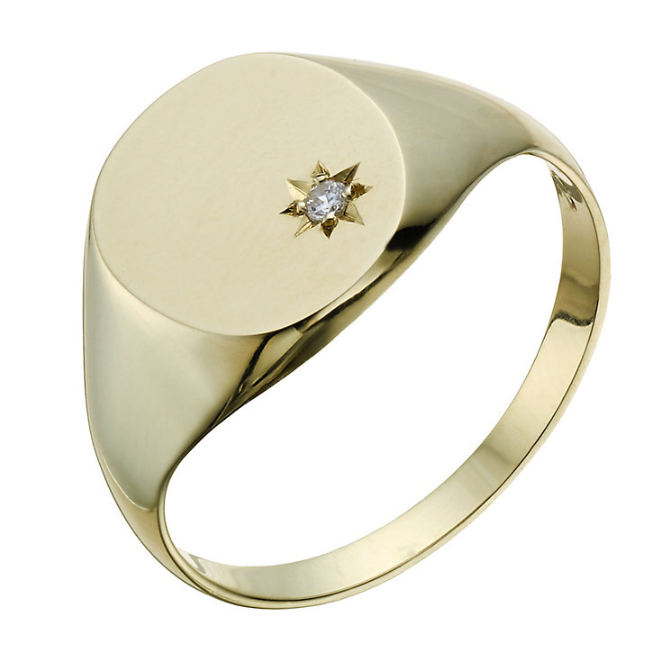 9ct Gold Diamond Set Signet Ring | H.Samuel