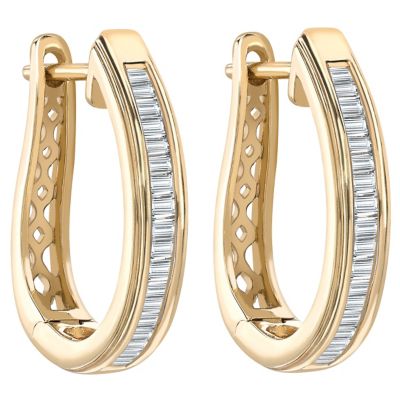 9ct gold 0.33ct baguette cut diamond hoop earrings - Ernest Jones