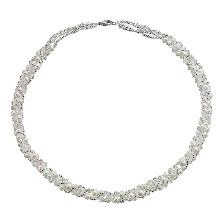 Sterling Silver Freshwater Pearl & Crystal Wrap Necklace | H.Samuel