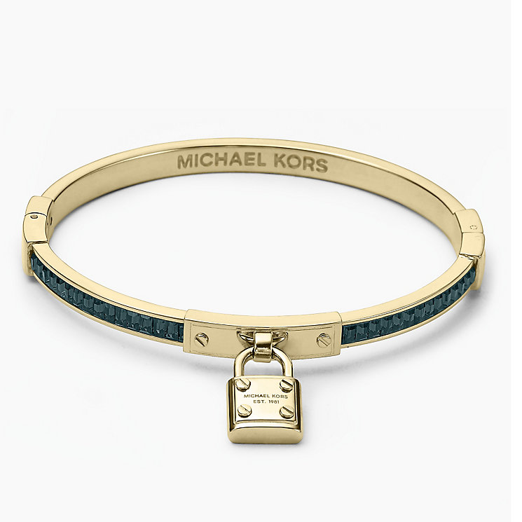 Michael Kors Michael Kors gold plated blue stone set padlock bangle ...