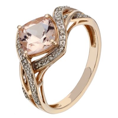 9ct rose gold diamond & morganite wave ring - Ernest Jones