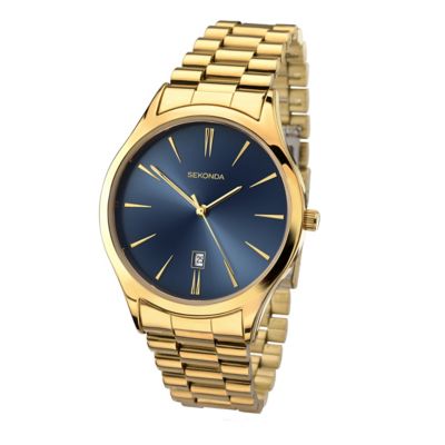 Sekonda Men's Blue Dial Yellow Gold Plated Watch - H. Samuel the Jeweller