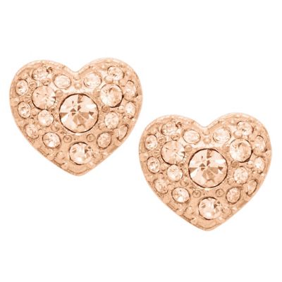 Fossil rose gold-tone glitz heart stud earrings - Ernest Jones
