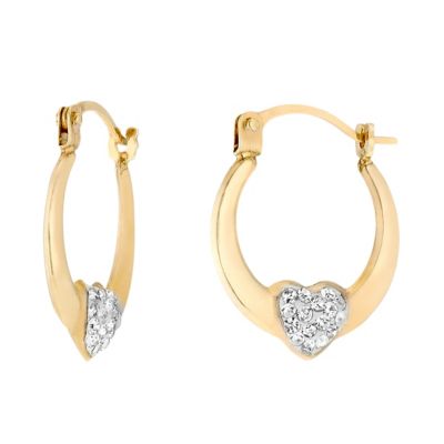 Children's 9ct Yellow Gold Crystalique Heart Creole Earrings | H.Samuel