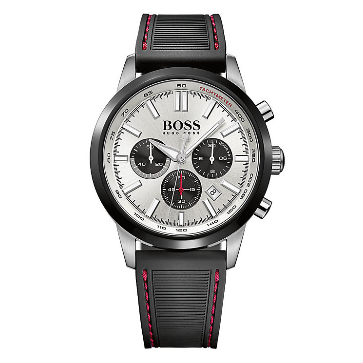 Hugo Boss men's stainless steel black rubber strap watch - Ernest Jones