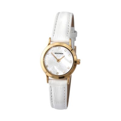 Sekonda Ladies' Mother of Pearl & White Leather Watch - H. Samuel the ...