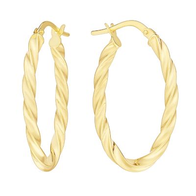 9ct Yellow Gold Twist Oval Creole Hoop Earrings | H.Samuel