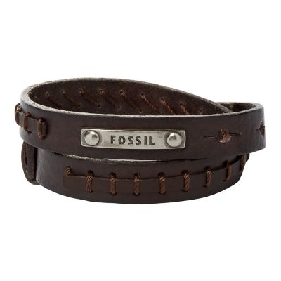 Fossil men's stainless steel & leather double bracelet - Ernest Jones