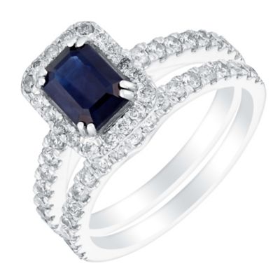 18ct White Gold 1ct Diamond & Sapphire Bridal Set - Ernest Jones