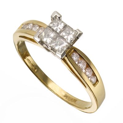 18ct Gold 0.60 Carat Diamond Ring with Diamond Set Shoulders - H ...