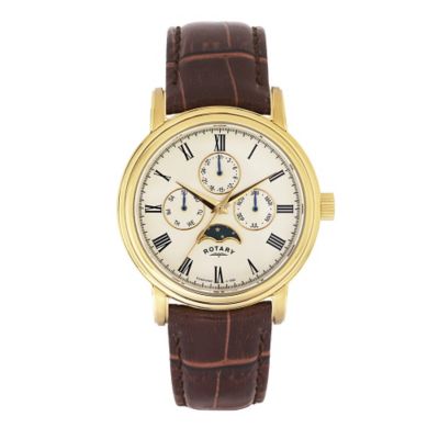 Rotary Men's Champagne Dial Brown Leather Strap Watch | H.Samuel