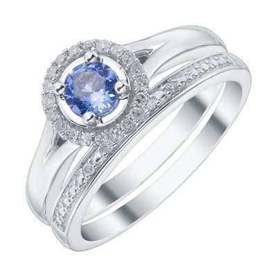 9ct White Gold Tanzanite Diamond Ring Bridal Set | H.Samuel