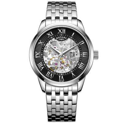Rotary Men's Black Dial Stainless Steel Bracelet Watch | H.Samuel