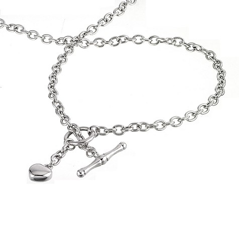 9ct white gold heart charm t bar necklace