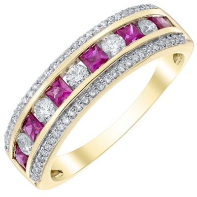 18ct Yellow Gold Ruby and 1/3ct Diamond Eternity Ring - Ernest Jones