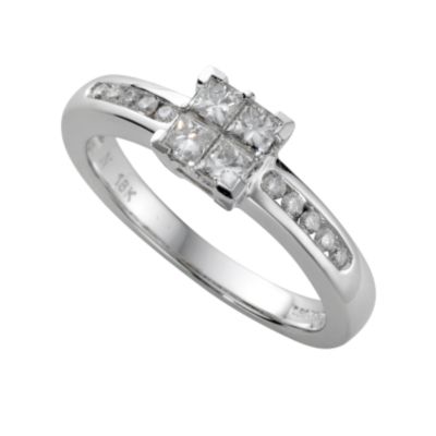 18ct white gold half carat princess cut diamond ring - Ernest Jones