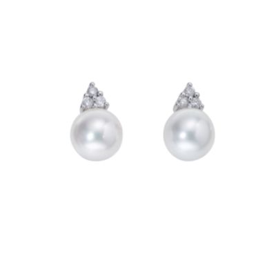 9ct white gold cultured freshwater pearl diamond earrings - Ernest Jones