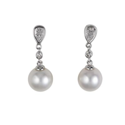 9ct white gold cultured freshwater pearl diamond earrings - Ernest Jones