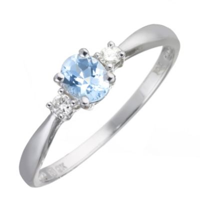 9ct White Gold Aquamarine and Diamond Ring | H.Samuel