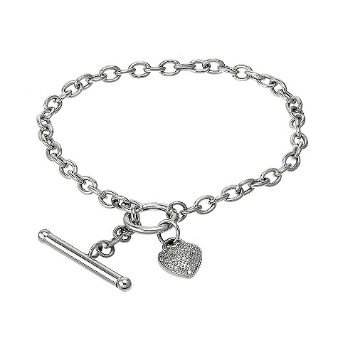 9ct white gold heart charm t bar necklace