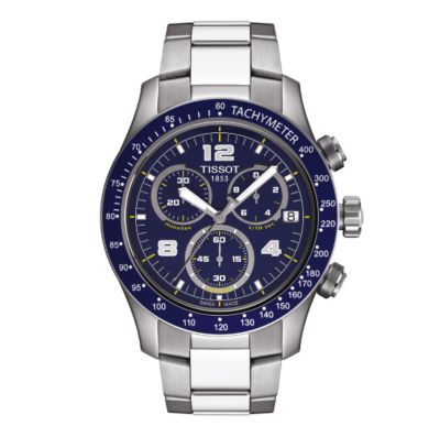 Tissot V8 men's blue dial chronograph bracelet watch - Ernest Jones