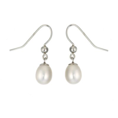 9ct White Gold Cultured Freshwater Pearl Drop Earrings | H.Samuel