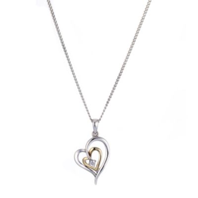 9ct Yellow Gold Silver Cubic Zirconia Heart Pendant 16