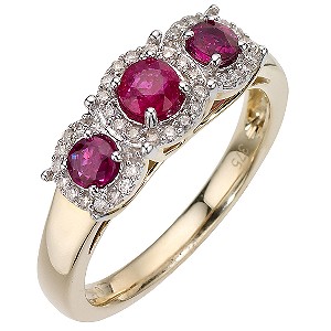 9ct Yellow Gold and Rhodium Diamond and Treated Ruby Ring - H. Samuel ...