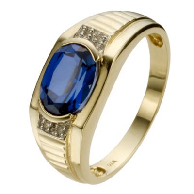9ct Yellow Gold Created Sapphire & Diamond Set Ring | H.Samuel