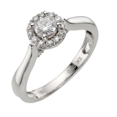 18ct white gold half carat diamond halo cluster ring - Ernest Jones