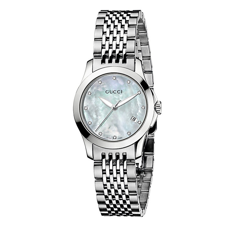 Gucci Timeless ladies' stainless steel mother of pearl watch - Ernest Jones