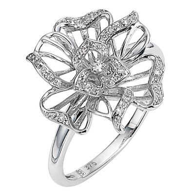 9ct white gold diamond set flower ring - Ernest Jones