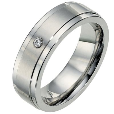 Cobalt 7mm diamond matt & polished wedding ring - Ernest Jones
