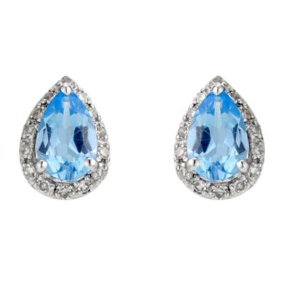9ct white gold, blue topaz & diamond and earrings - Ernest Jones