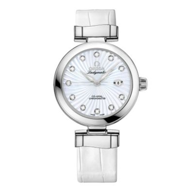 Omega Ladymatic white strap watch - Ernest Jones