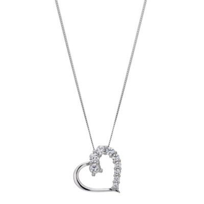 9ct white gold cubic zirconia heart pendant - Ernest Jones